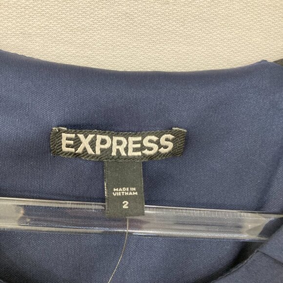 New Express size 2 Navy Sleeveless Fit and Flare Mesh Detail Side Zip Dress - Picture 3 of 9